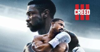 Promotional poster for 'Creed III' showing two Black male boxers, one in the foreground with gloves raised